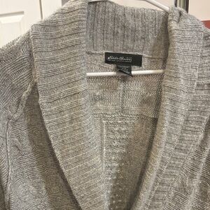 Eddie Bauer Light Gray Cable Knit Cardigan Sweater with One Button in Large